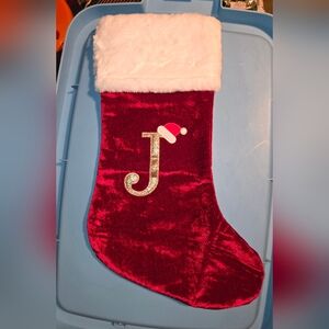 Red Velvet Christmas Stocking with Initial J